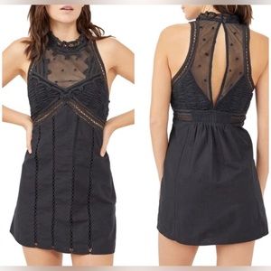 New Free People Valencia sheer lace mini dress black size medium